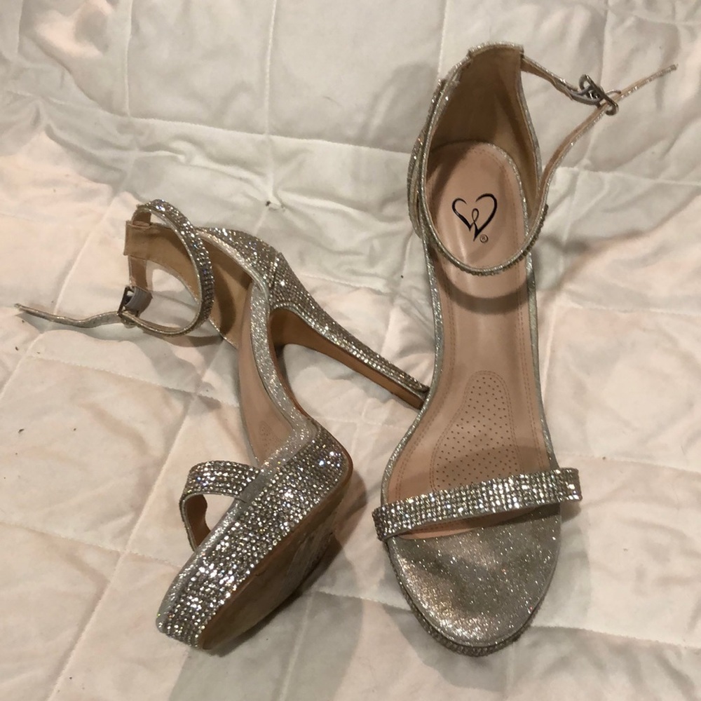 Silver, crystal stone heels